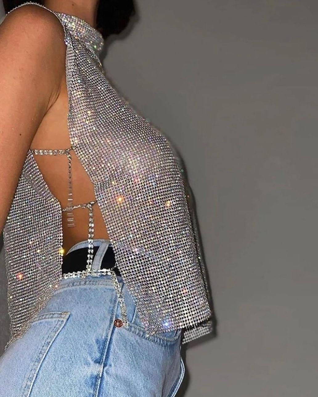 SEXY BACKLESS METAL TOP