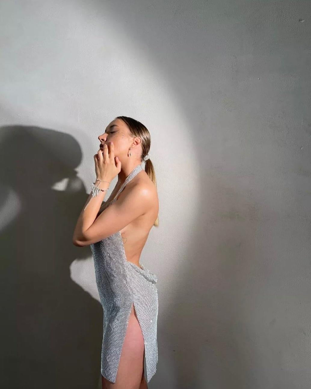 SEXY BACKLESS METAL DRESS