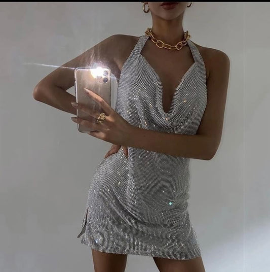 SEXY BACKLESS METAL DRESS